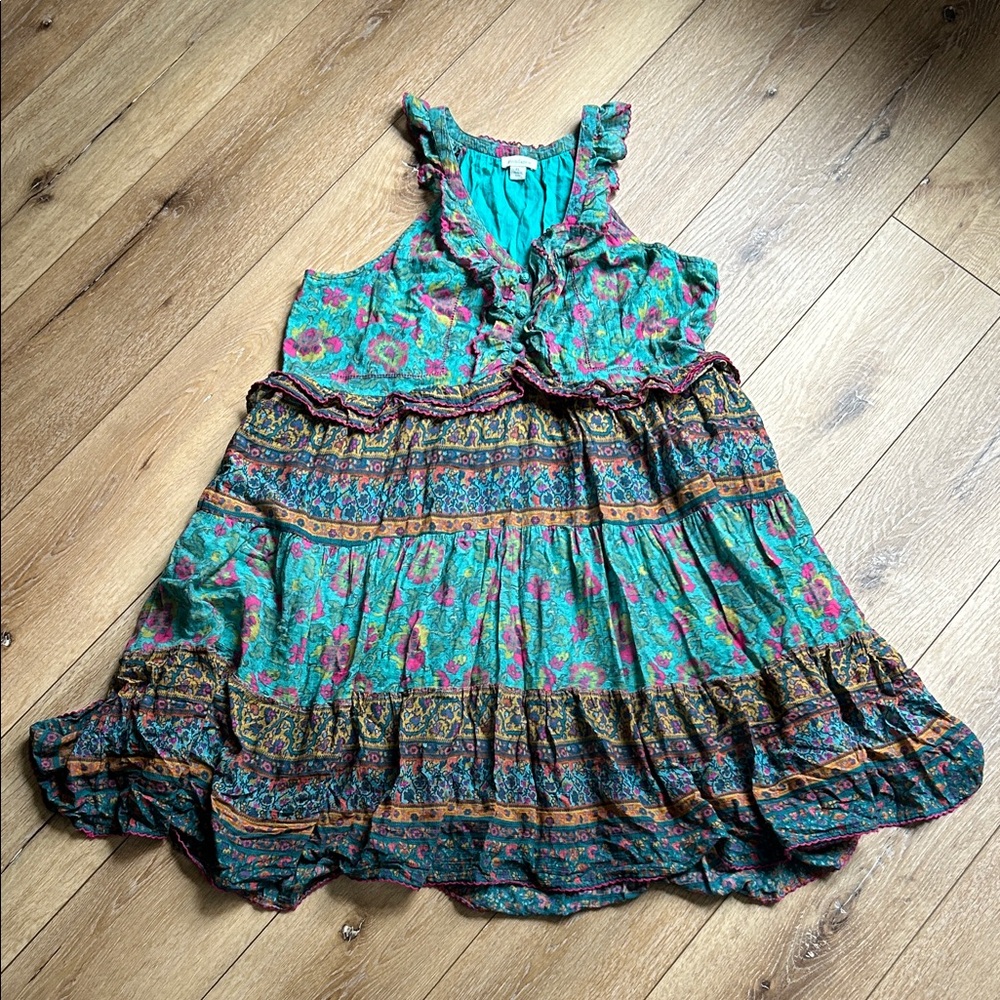 Sundance Dalis Ruffle Mixed Print Hippiecore Boho Midi Dress Size PL
